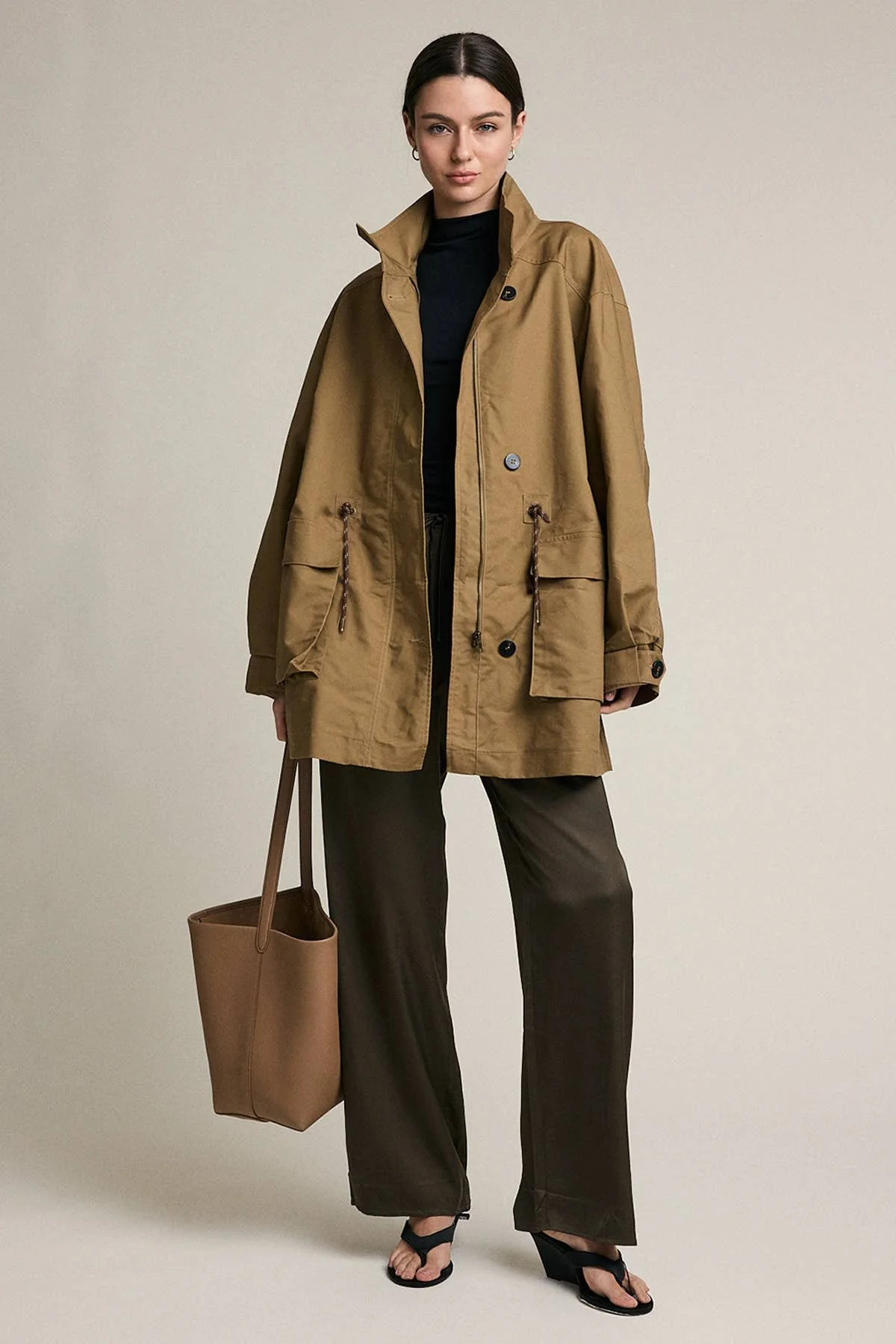 Stand Collar Utility Field Jacket Olive Brown
