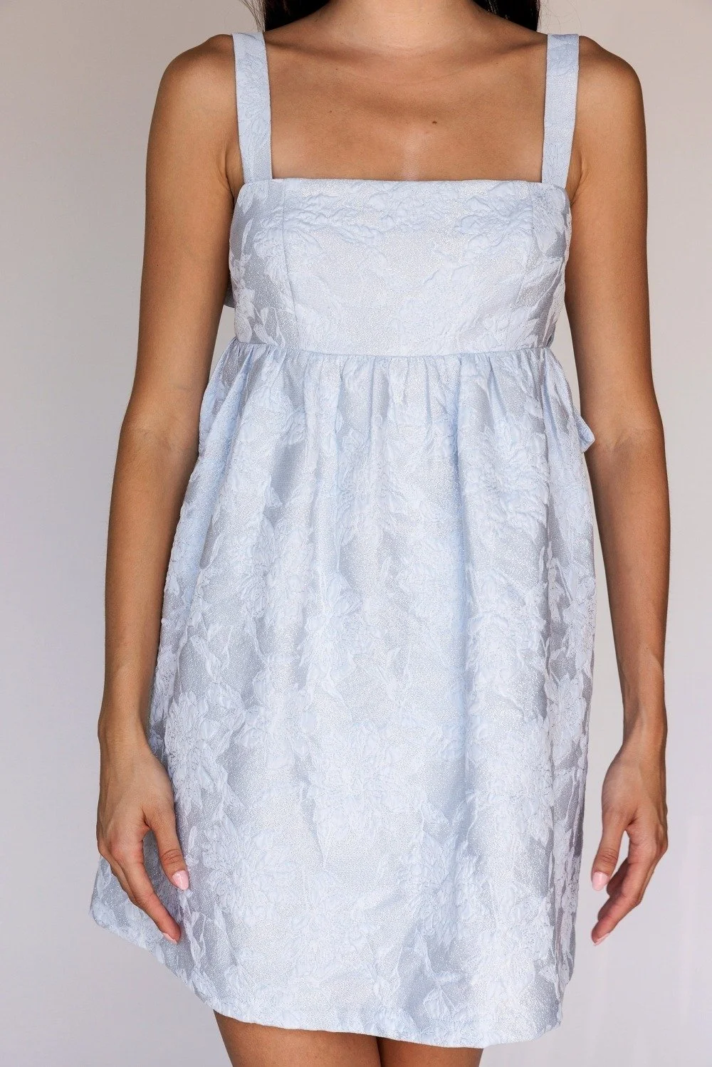 Jacquard Bow Back Mini Dress Ice Blue Floral