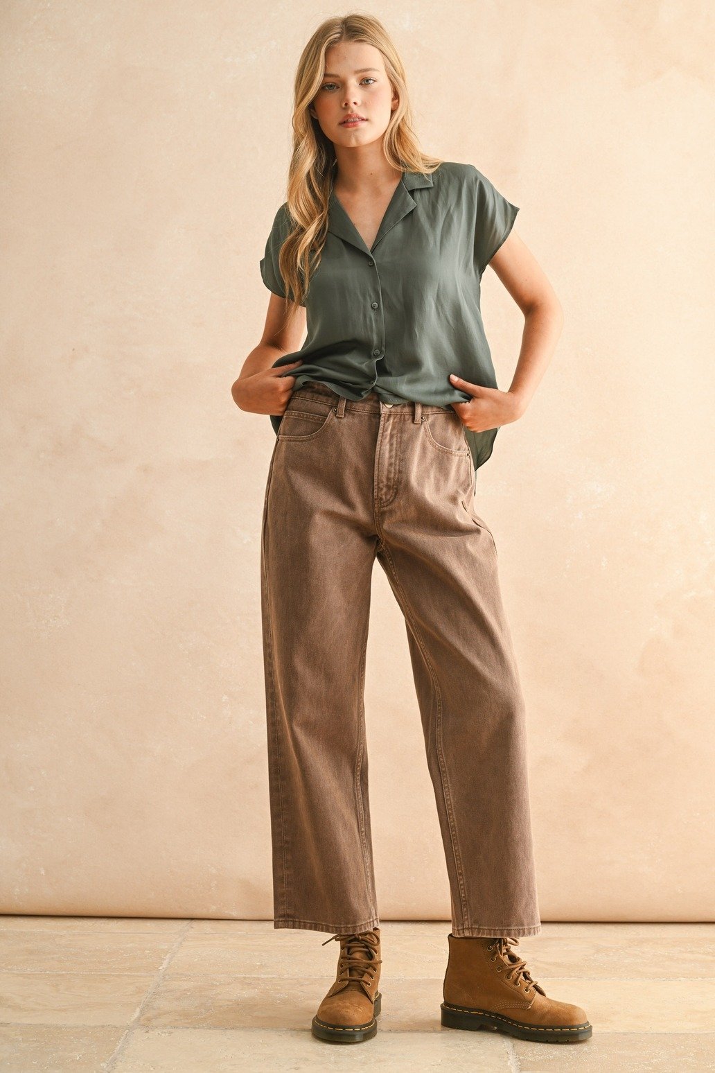Color Washed Wide Leg Jeans Mocha