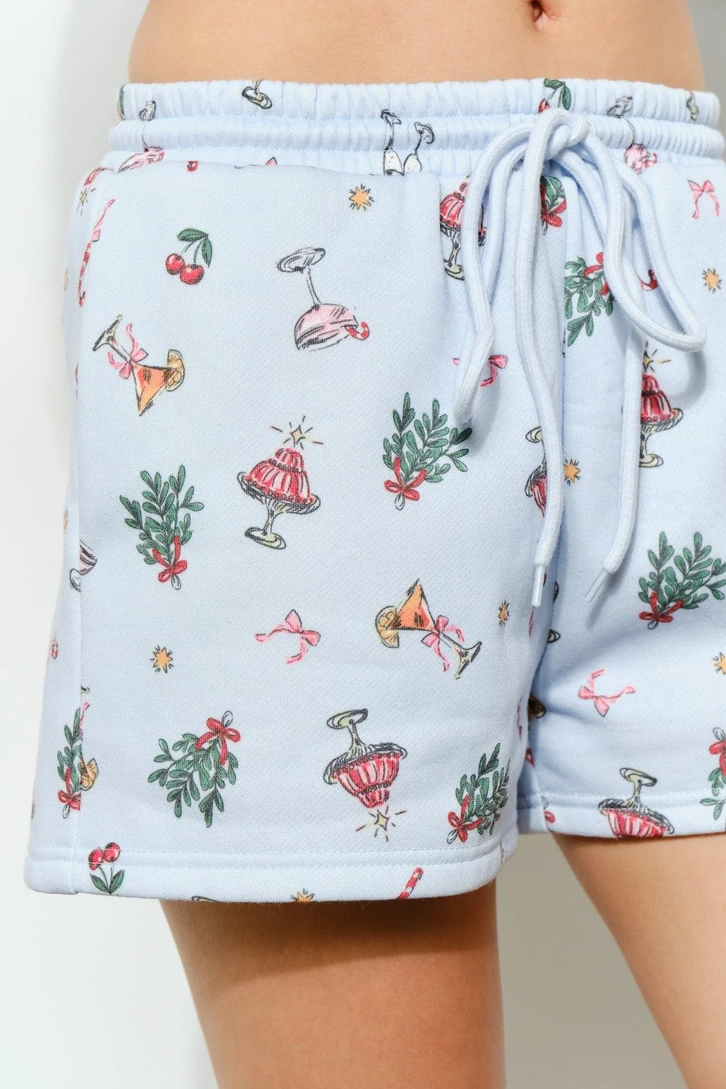 Retro Christmas Print Sweatshorts Baby Blue