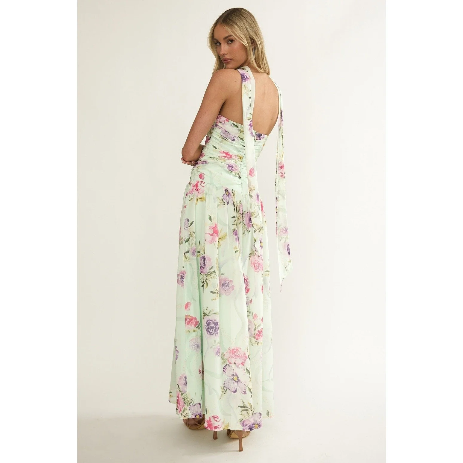Strapless Drop Waist Maxi Dress Mint Floral