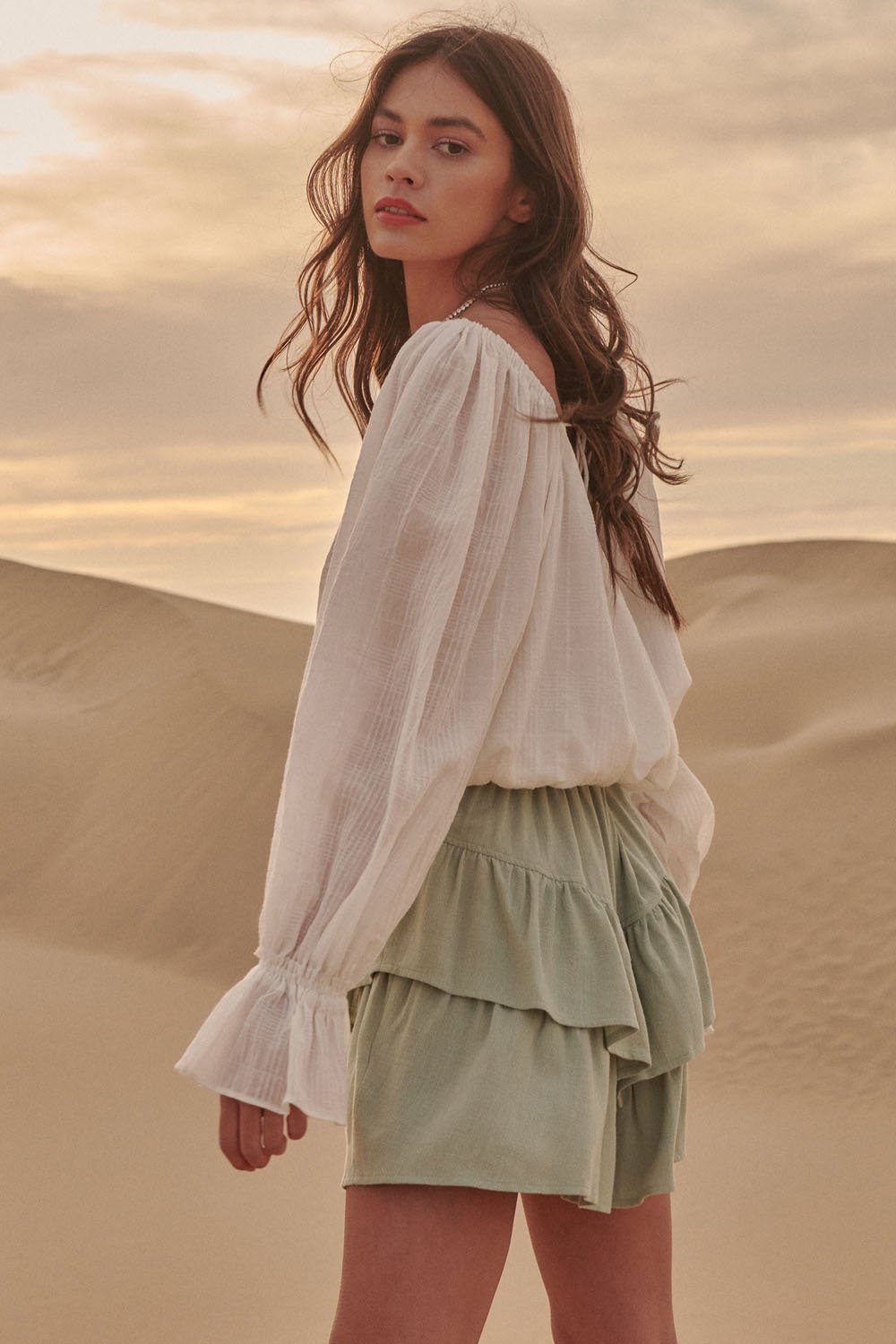 Yoke & Ruffle Mini Skirt Seagrass