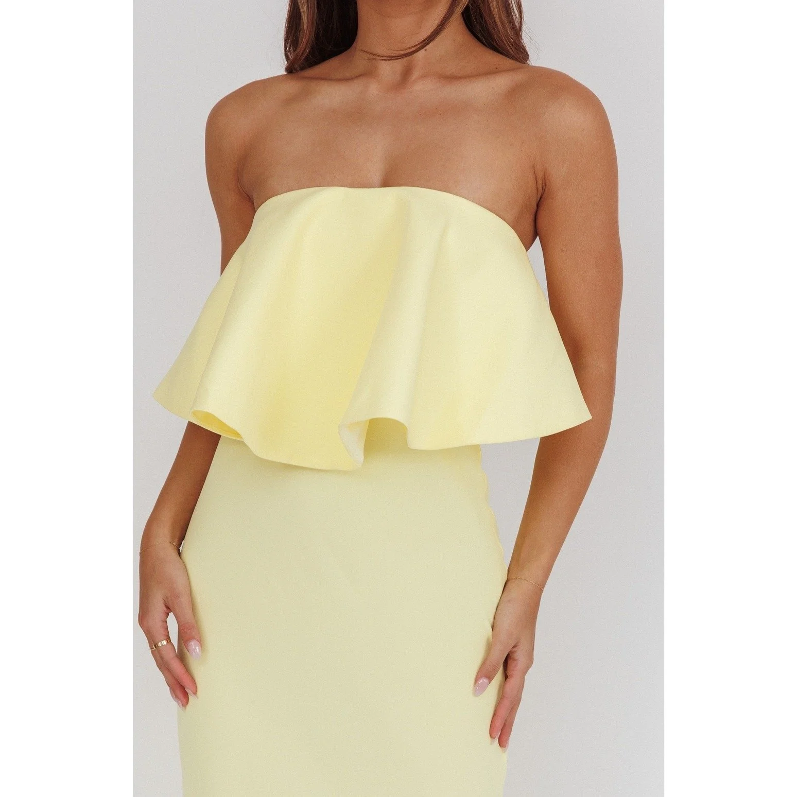 Strapless Ruffle Maxi Dress Lemon