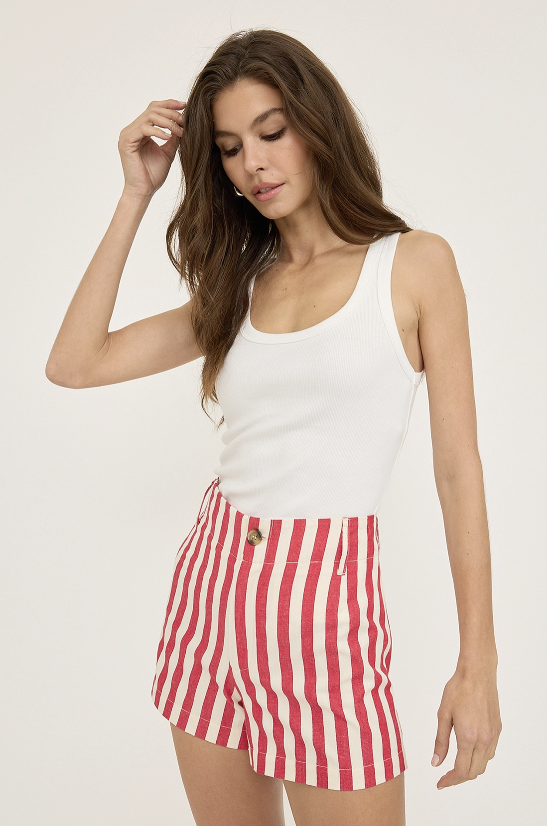 High Rise Striped Short - Red & Ivory