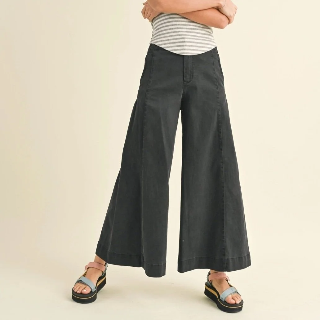 Clean Seamed High Rise Wide Leg Pants Black