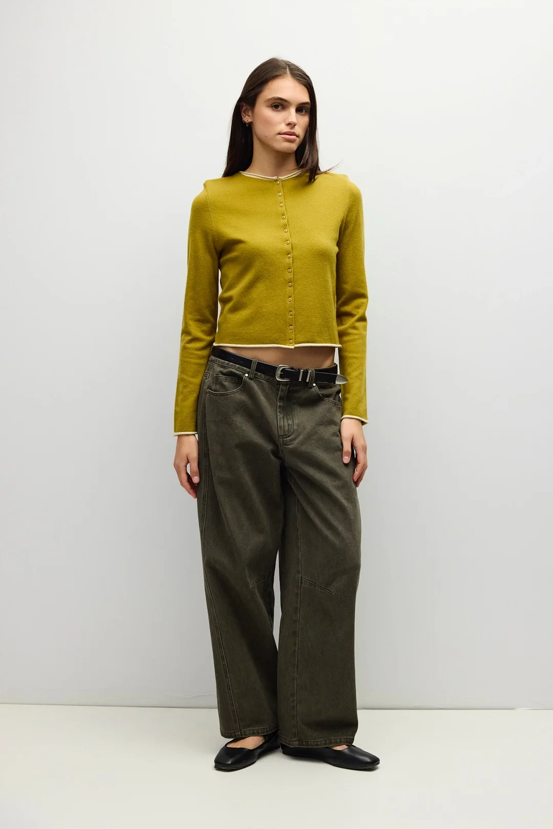 The Jolie Contrast Cardigan Chartreuse/Cream