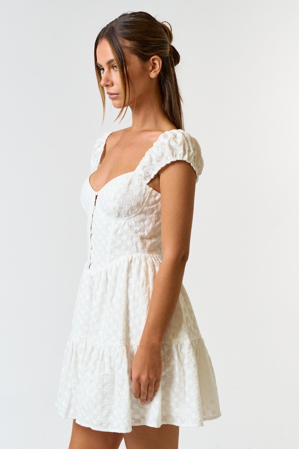 Corset Eyelet Mini Dress Off White