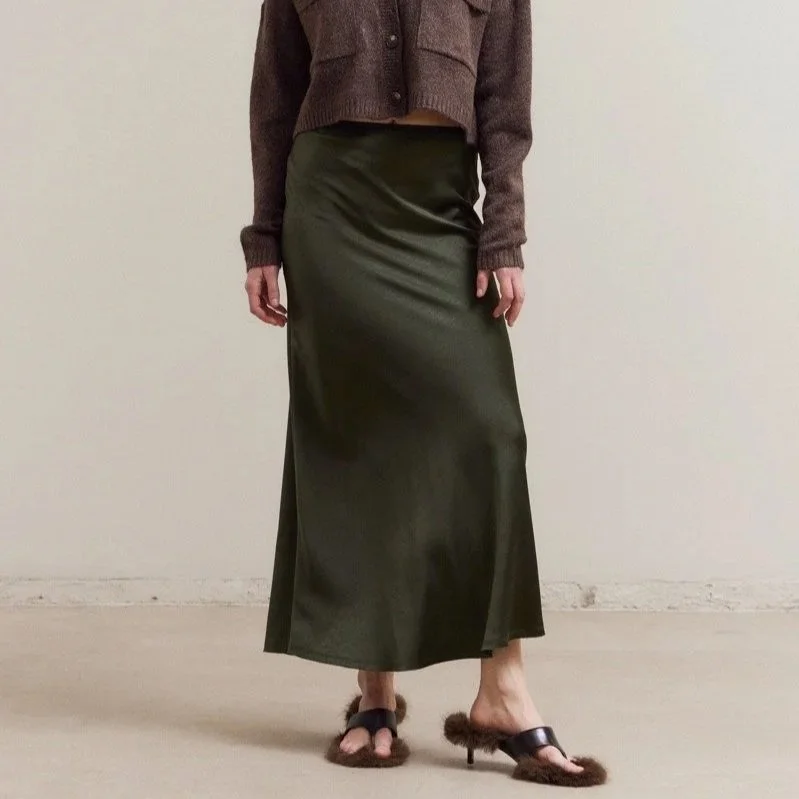 Satin Mermaid Skirt Deep Forest