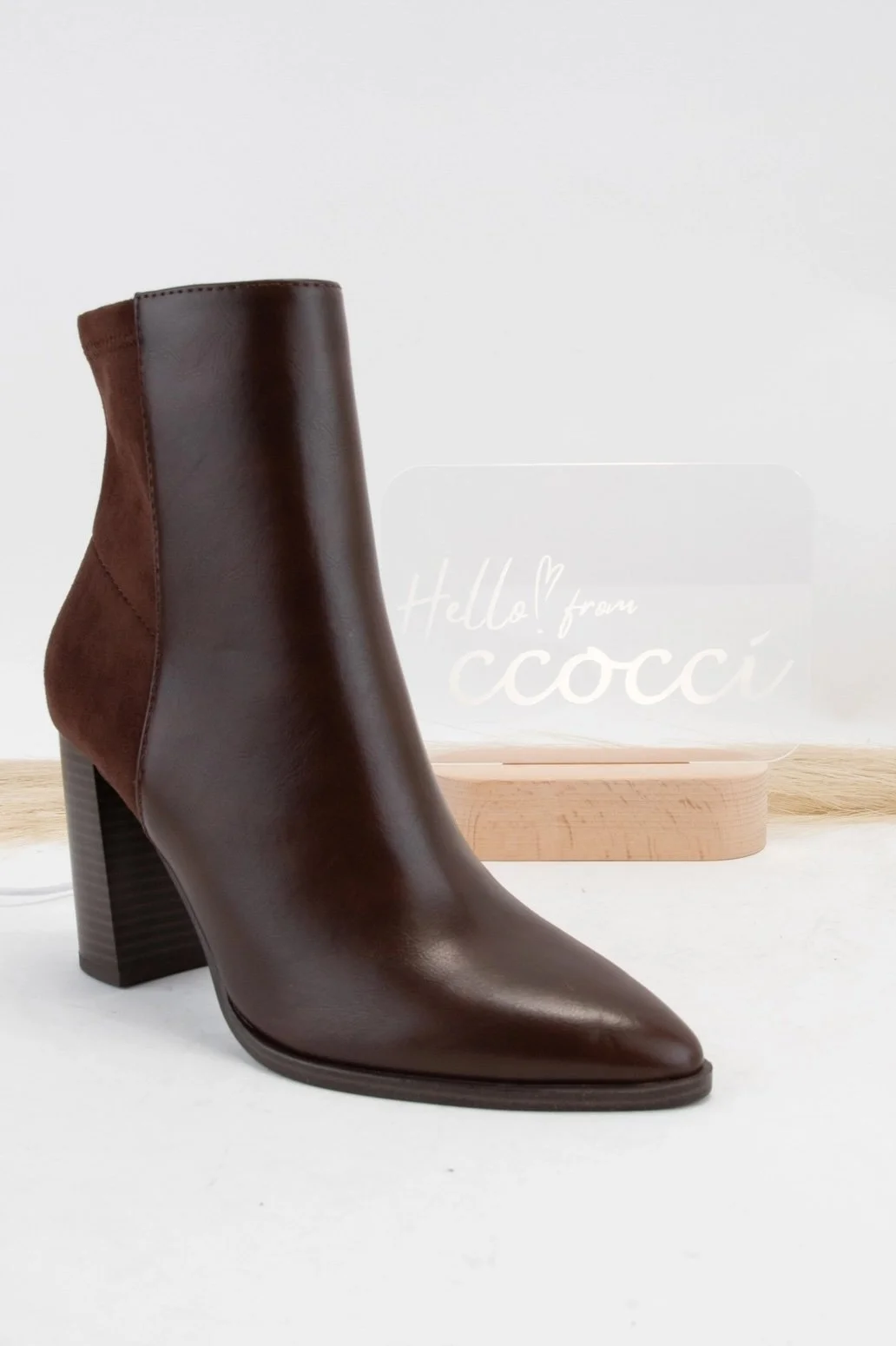 Two-Toned Pointed Ankle Boot Chocolate