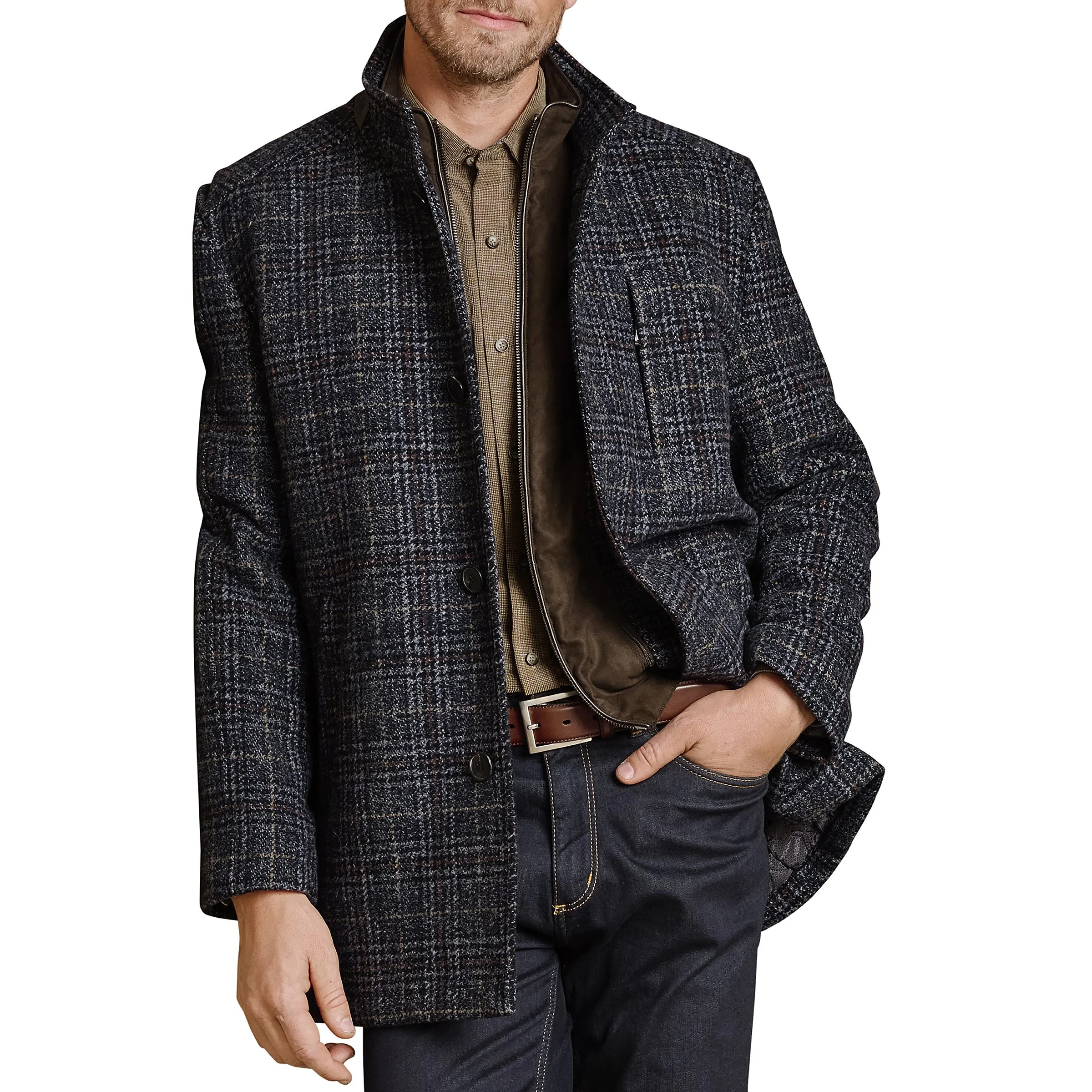 Johnston & Murphy Upton Car Coat Navy/Brown Plaid