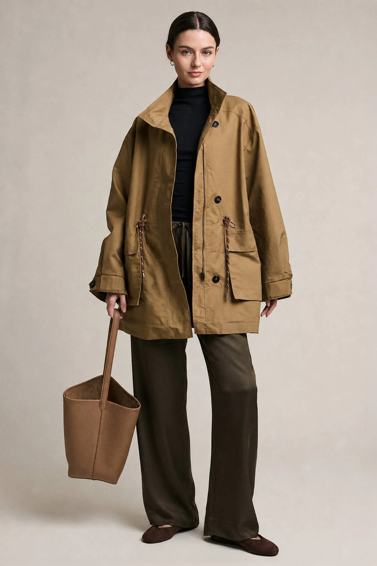 Stand Collar Utility Field Jacket Olive Brown