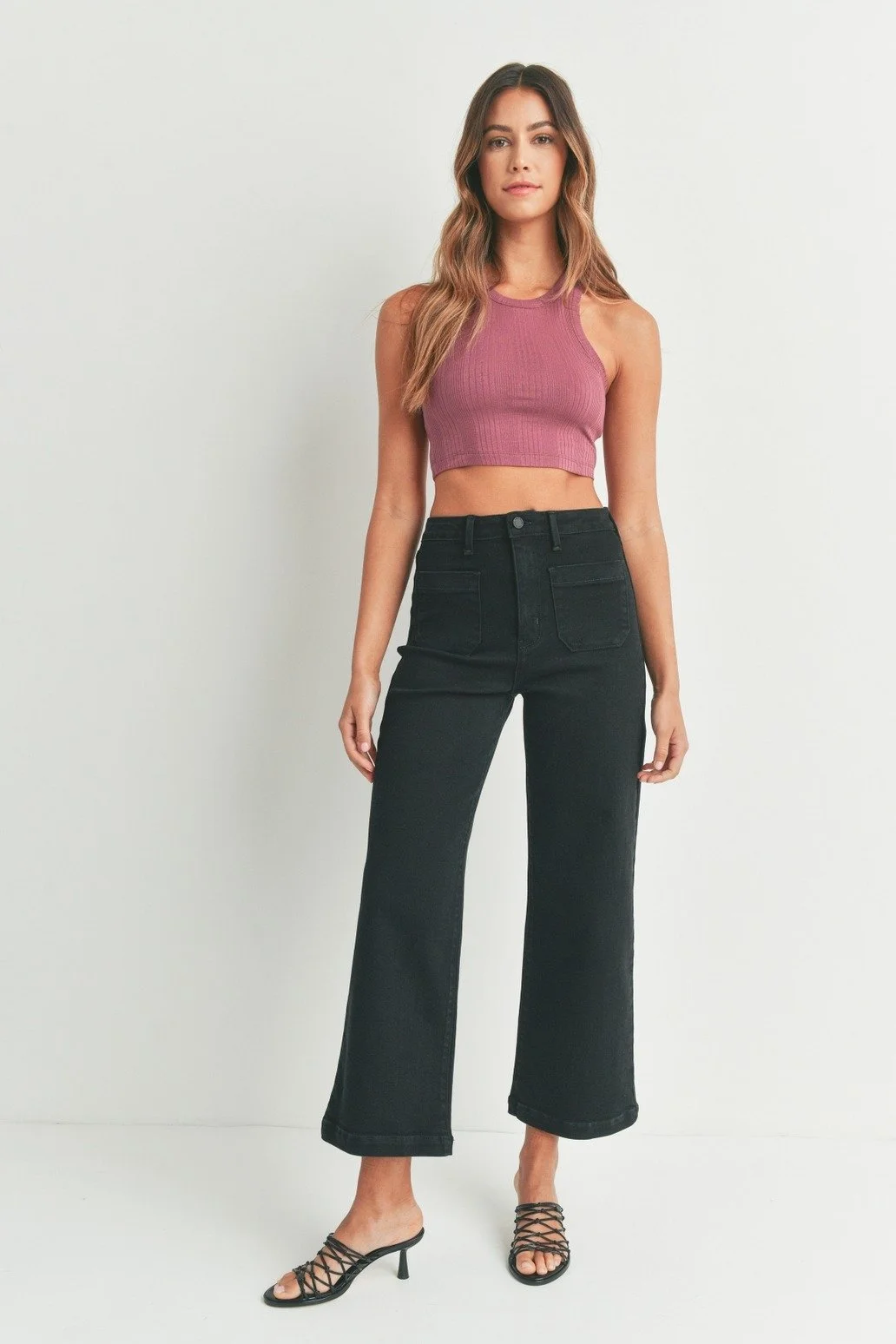 Patch Pocket Wide Leg Jeans Black