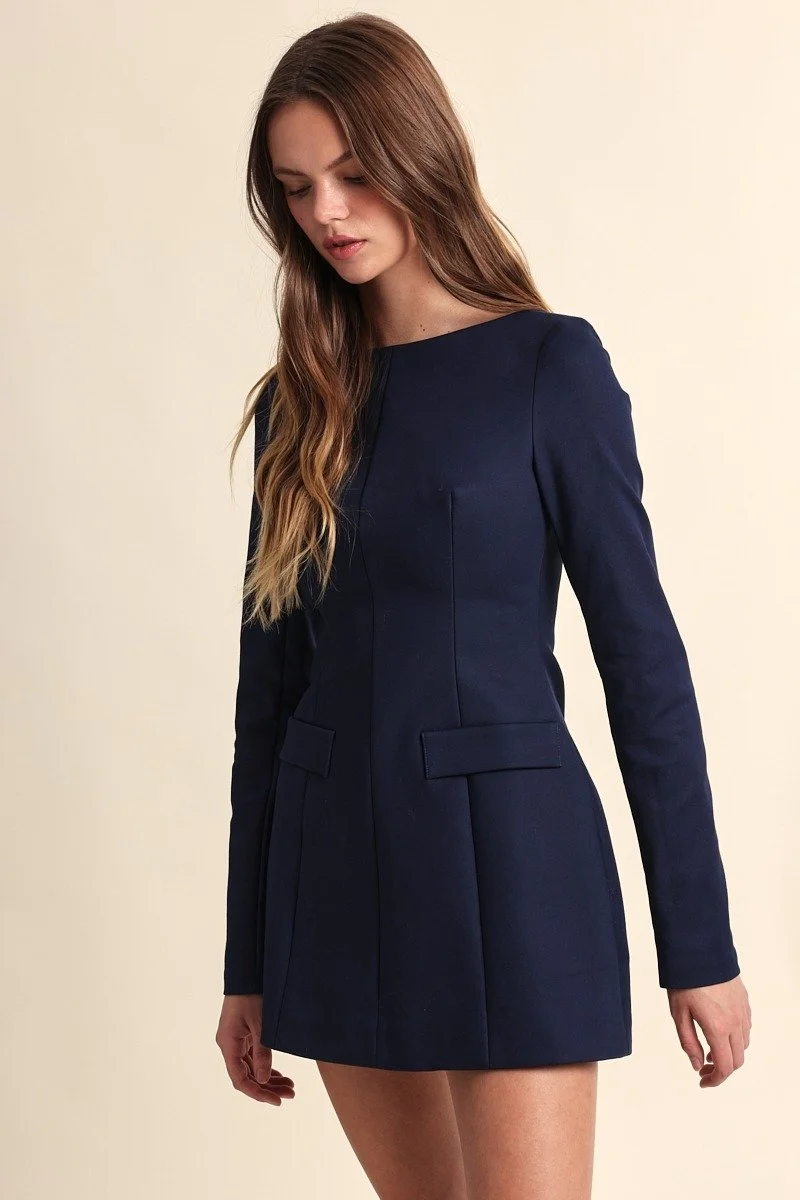 Boatneck Fit-&-Flare Mini Dress Navy