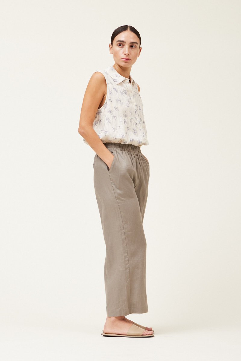 Linen Wide Leg Pant Dark Umber