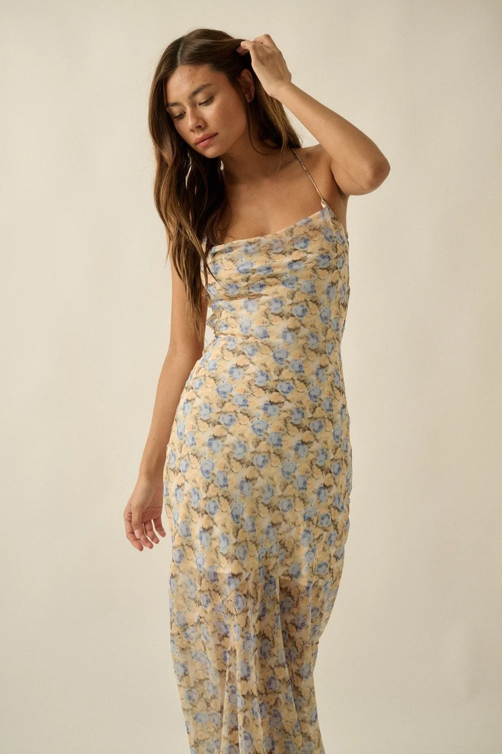 Chiffon Strappy Back Maxi Dress Butter & Baby Blue Floral