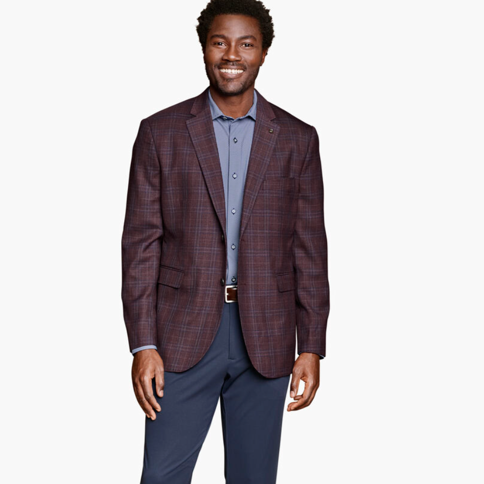Johnston & Murphy Dress Wool Blazer Burgundy Windowpane Plaid