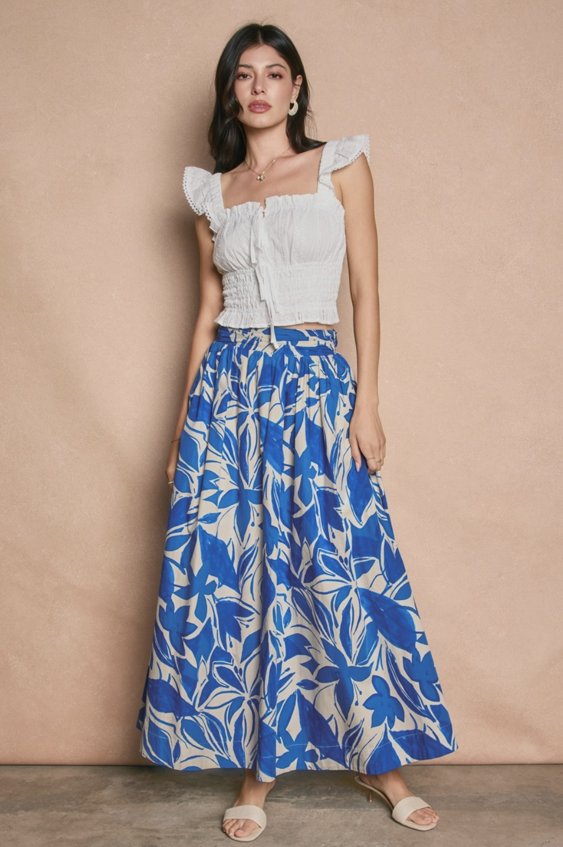Mykonos Tie Back Midi Skirt Capri Blue