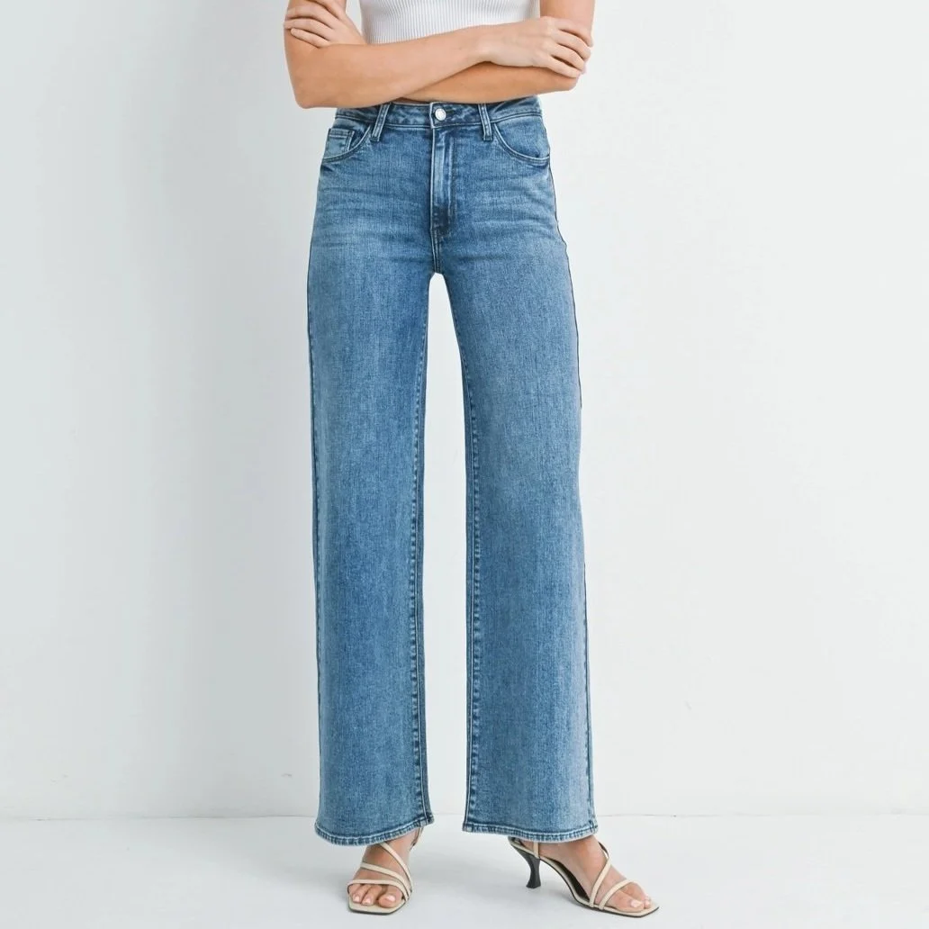 Stretchy Wide Leg Jeans Dark Stone Wash
