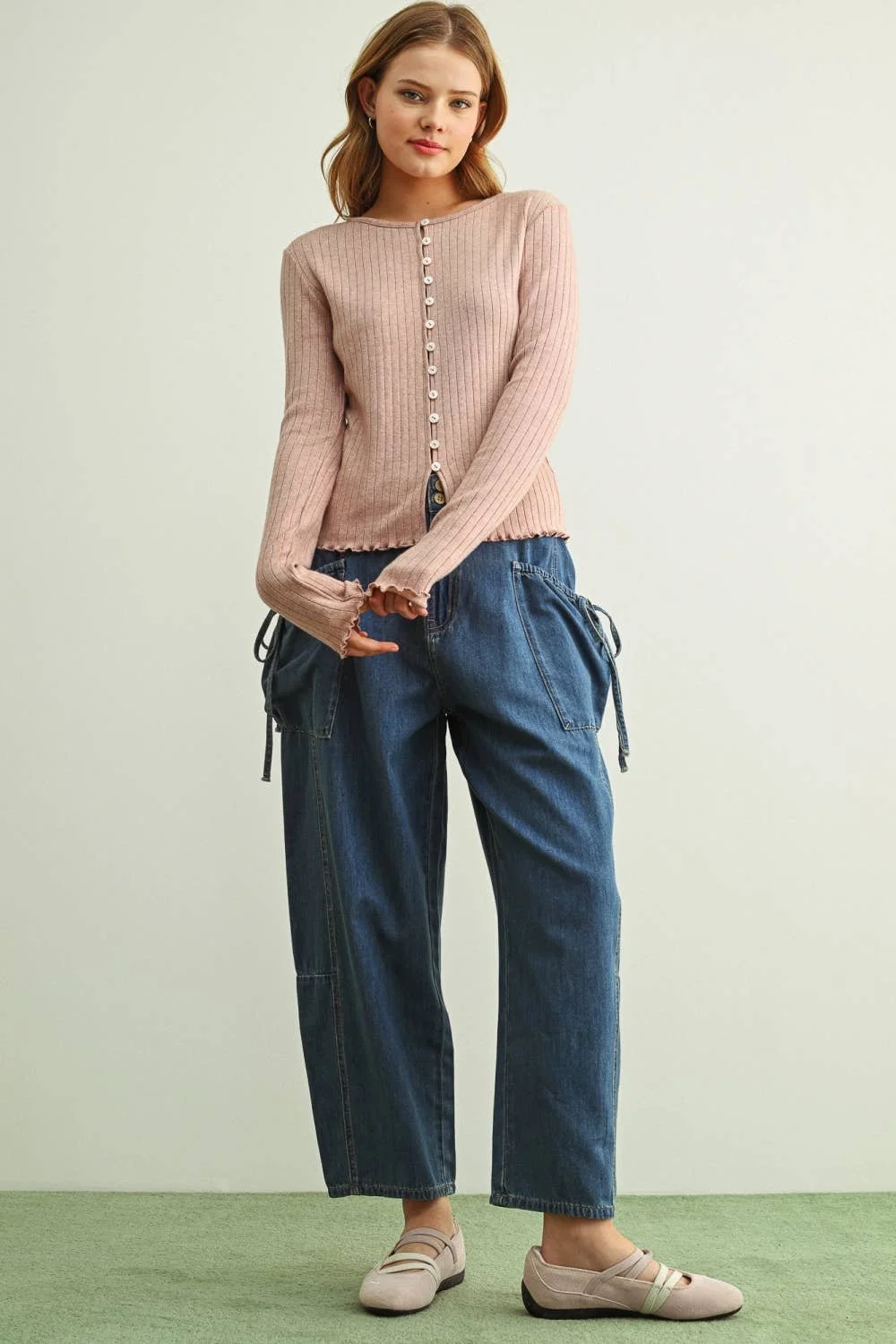 Barrel Pants with Slouch Pocket Chambray