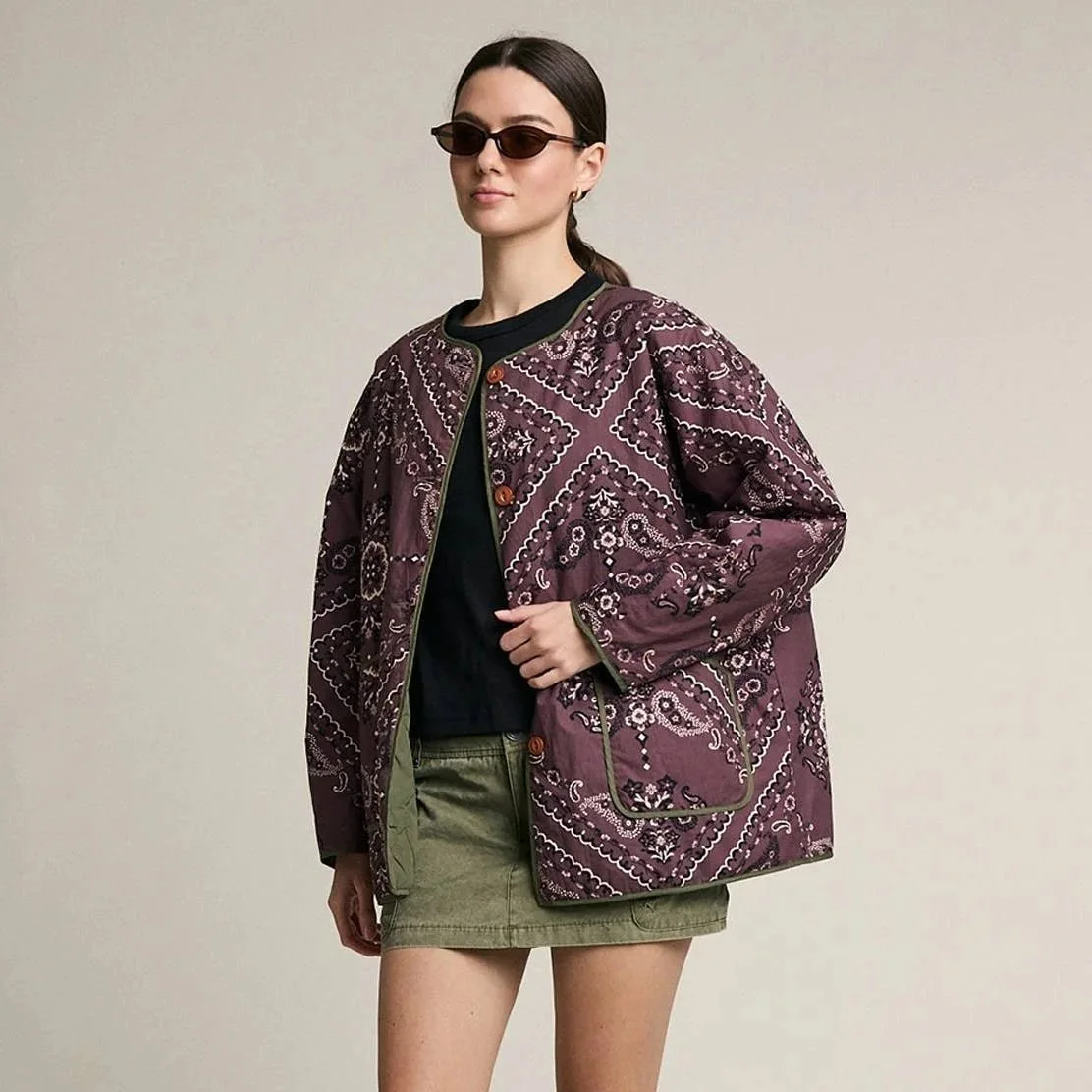 Reversible Quilted Bandana Jacket Brown & Olive