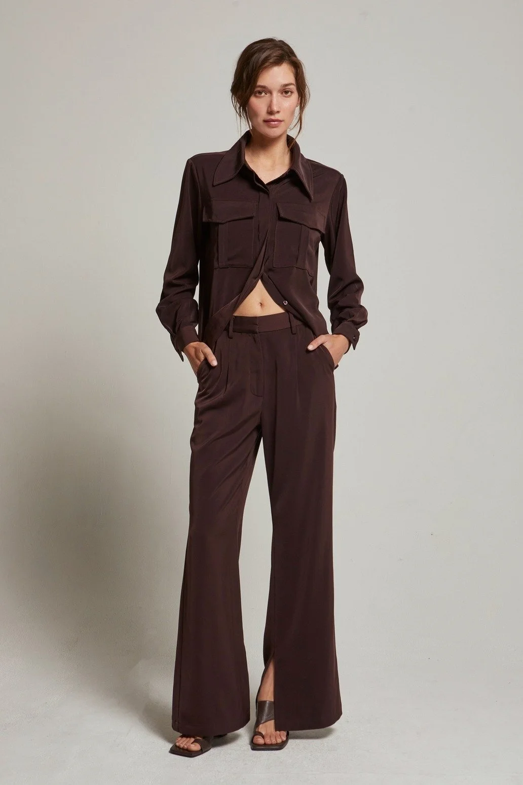 Neveah Silky Wide Leg Trousers Merlot