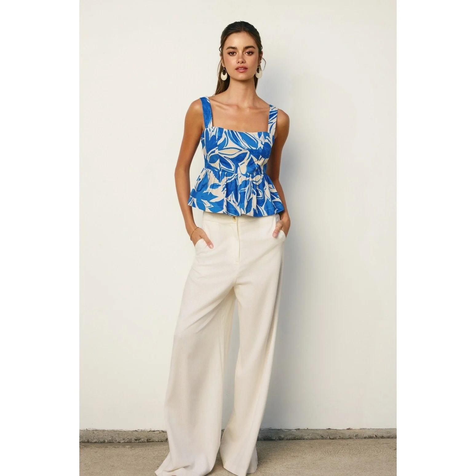 Mykonos Sweetheart Peplum Top Capri Blue