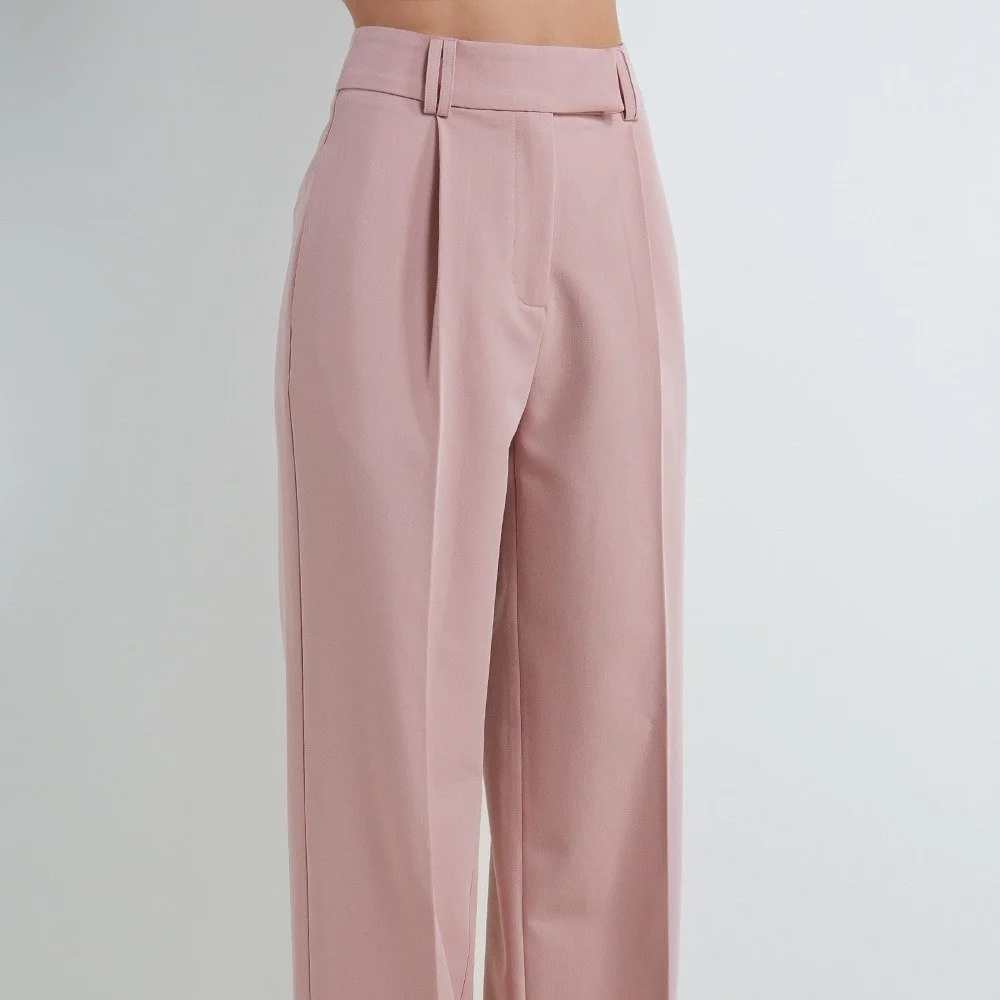 Pleated Straight Leg Trousers Dusty Rose