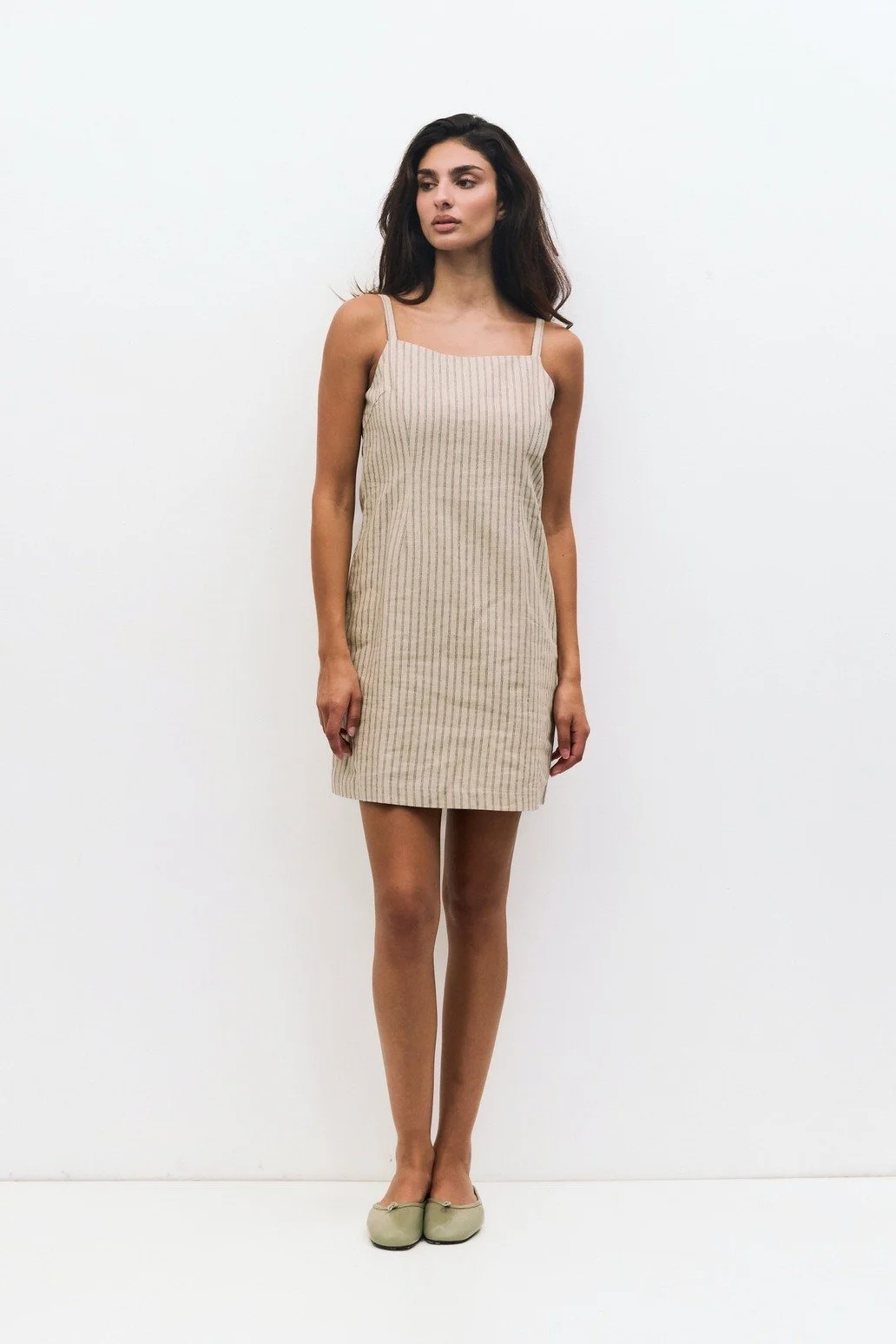 The Casey Striped Mini Dress Oatmeal & Blue