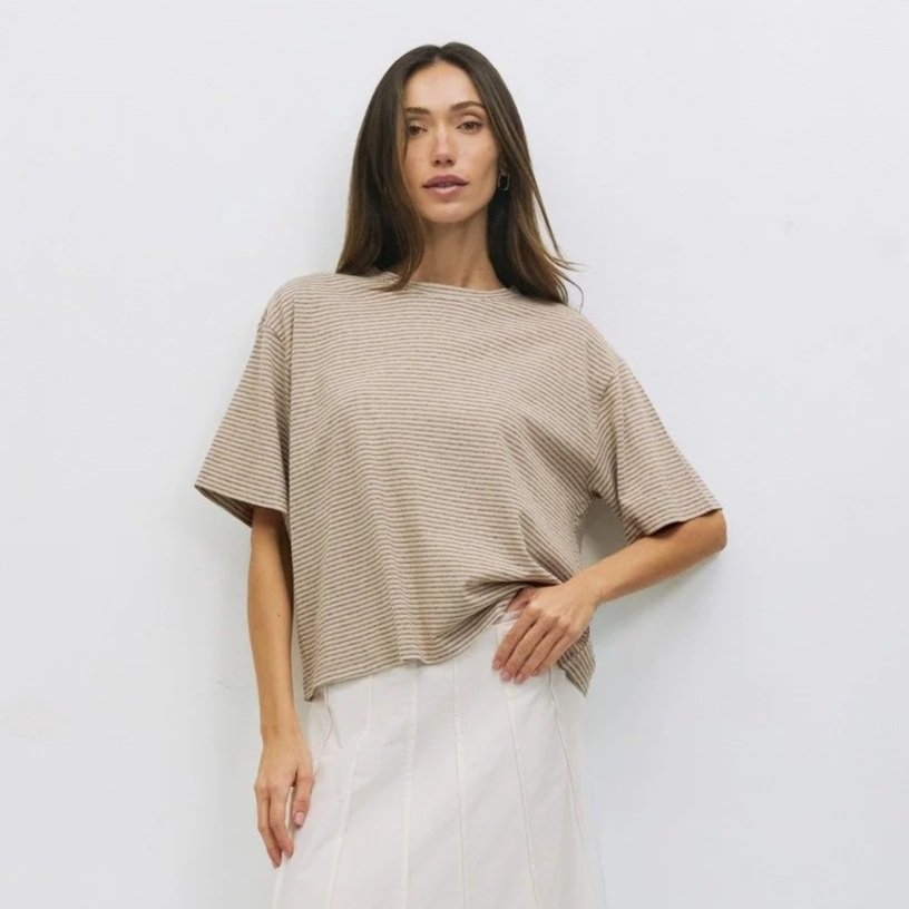 The Anne Top Beige & Brown Stripe