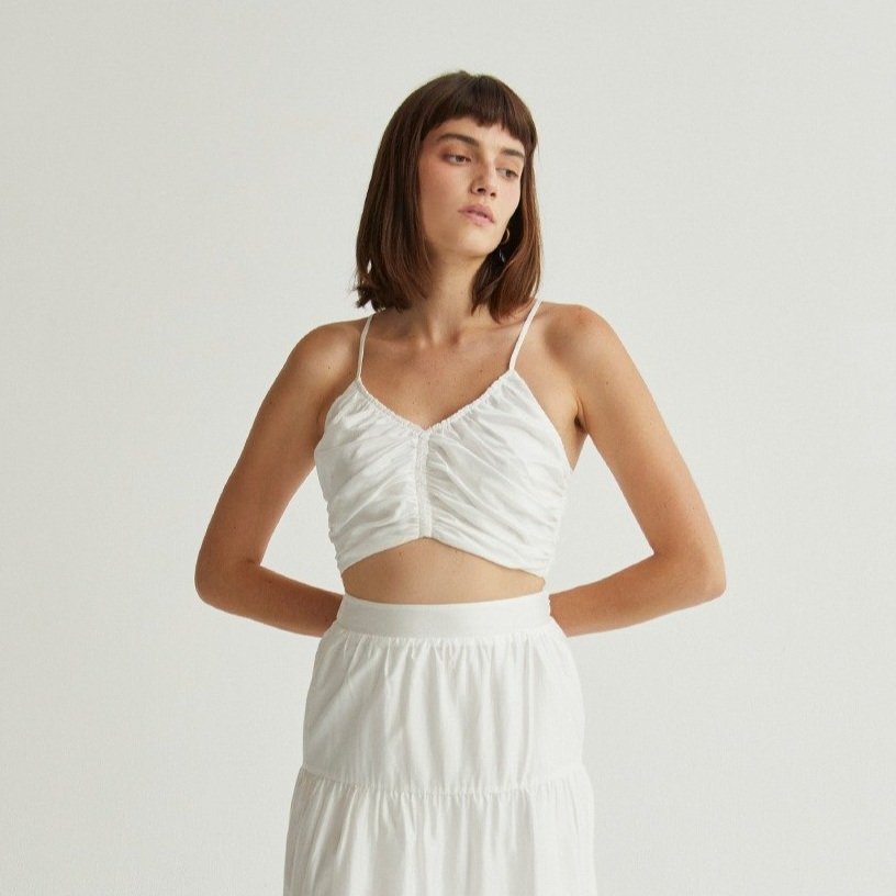 Manny Shirred Crop Top White