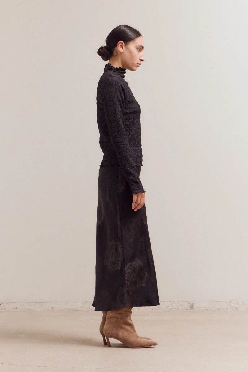 Ruched Mock Neck Top Black