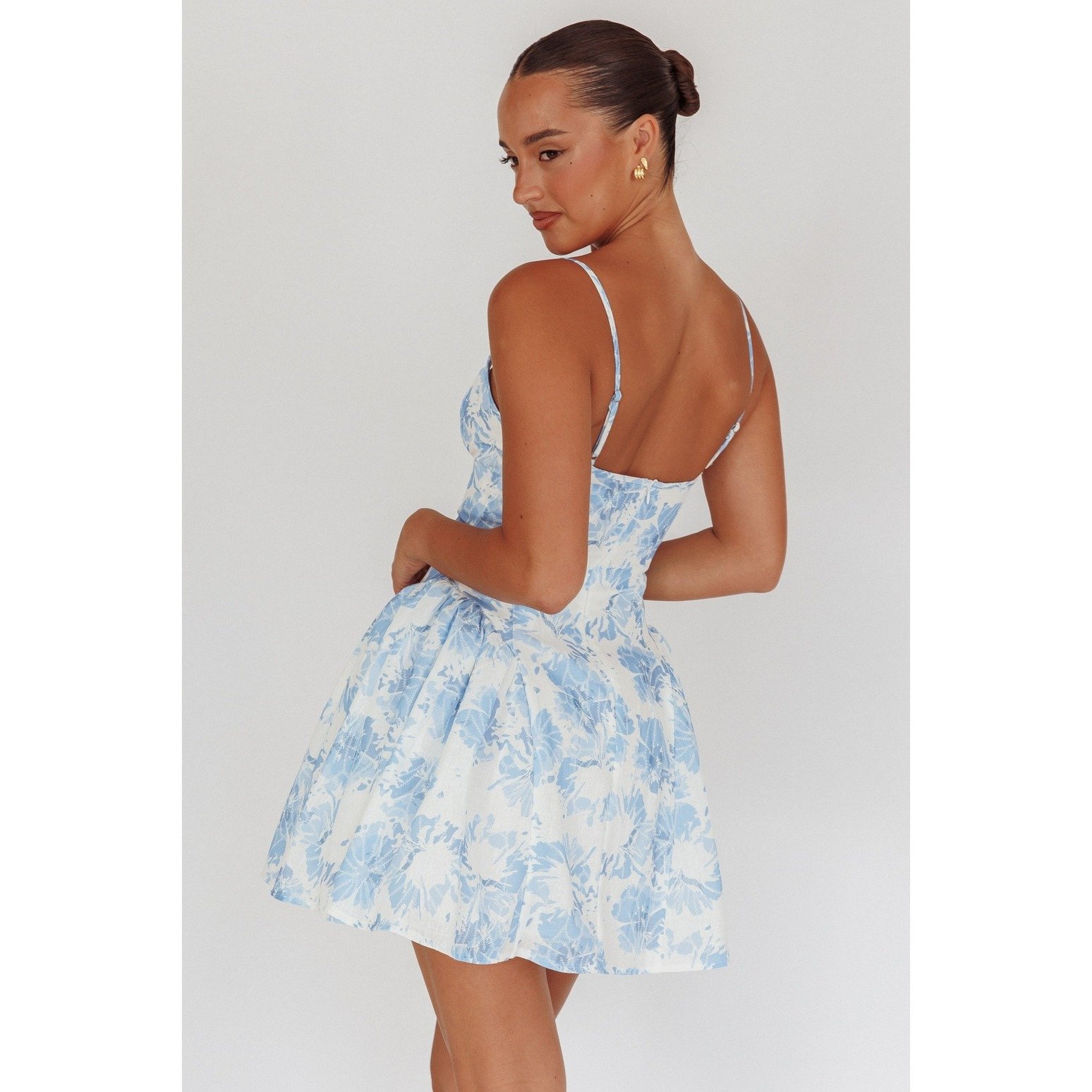 Corset Fit & Flare Mini Dress Blue Floral