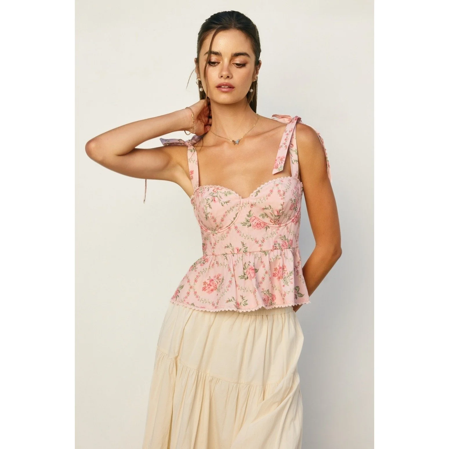 Romantic Garden Ruffled Corset Top Pink