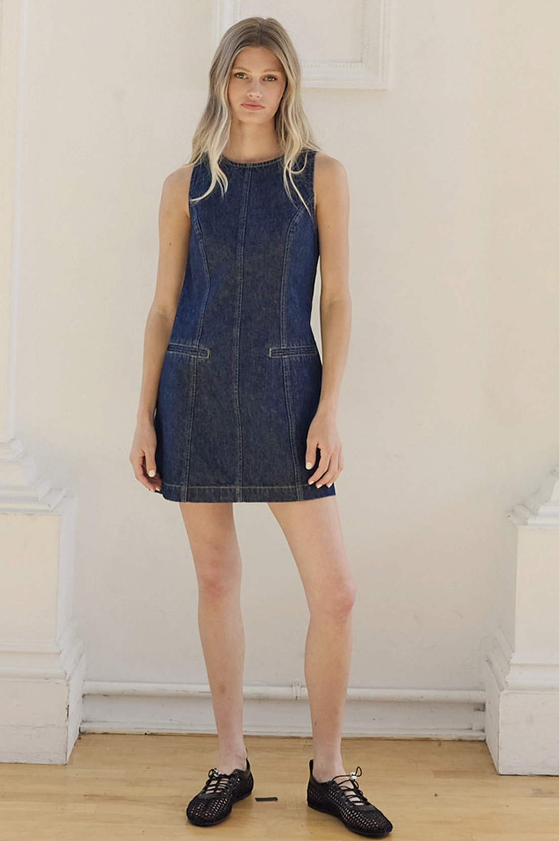Sleeveless A-line Mini Dress Dark Denim