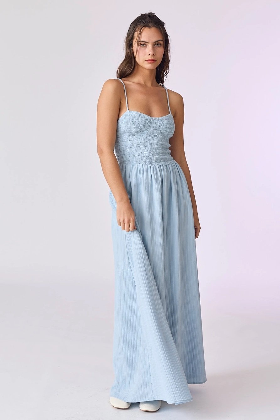 Kylie Smocked Maxi Dress Baby Blue