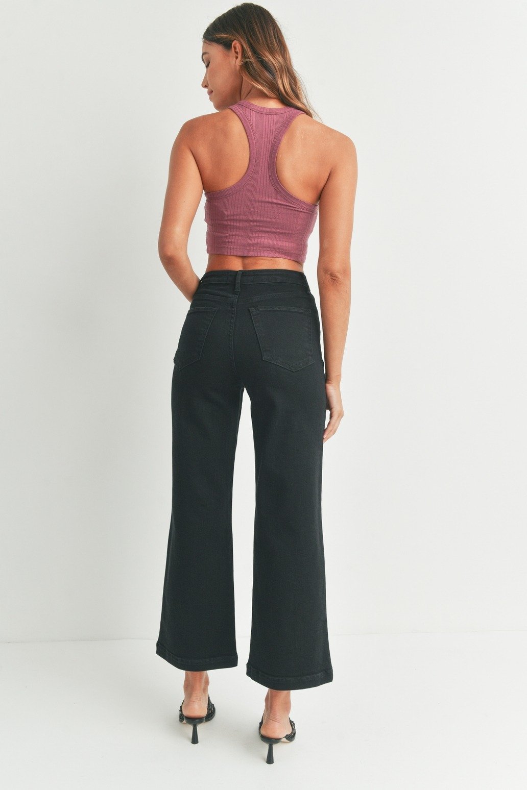 Patch Pocket Wide Leg Jeans Black