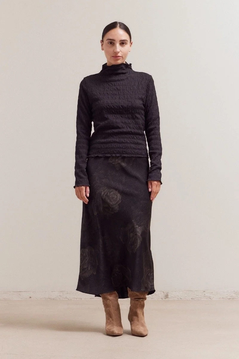 Ruched Mock Neck Top Black