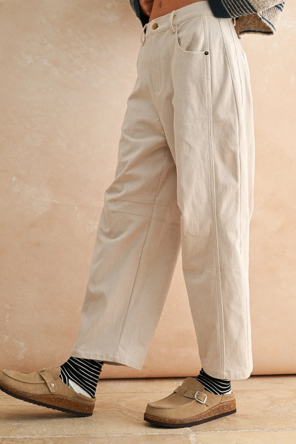 Corduroy Barrel Pants Beige