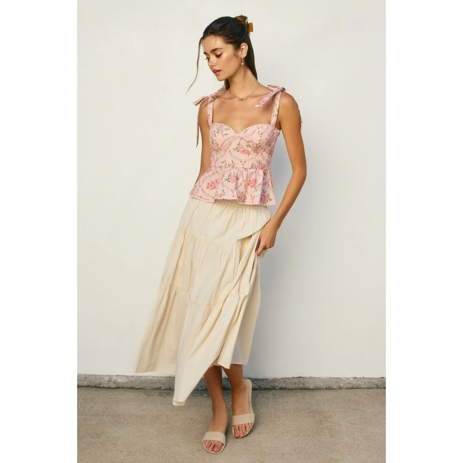 Romantic Garden Ruffled Corset Top Pink