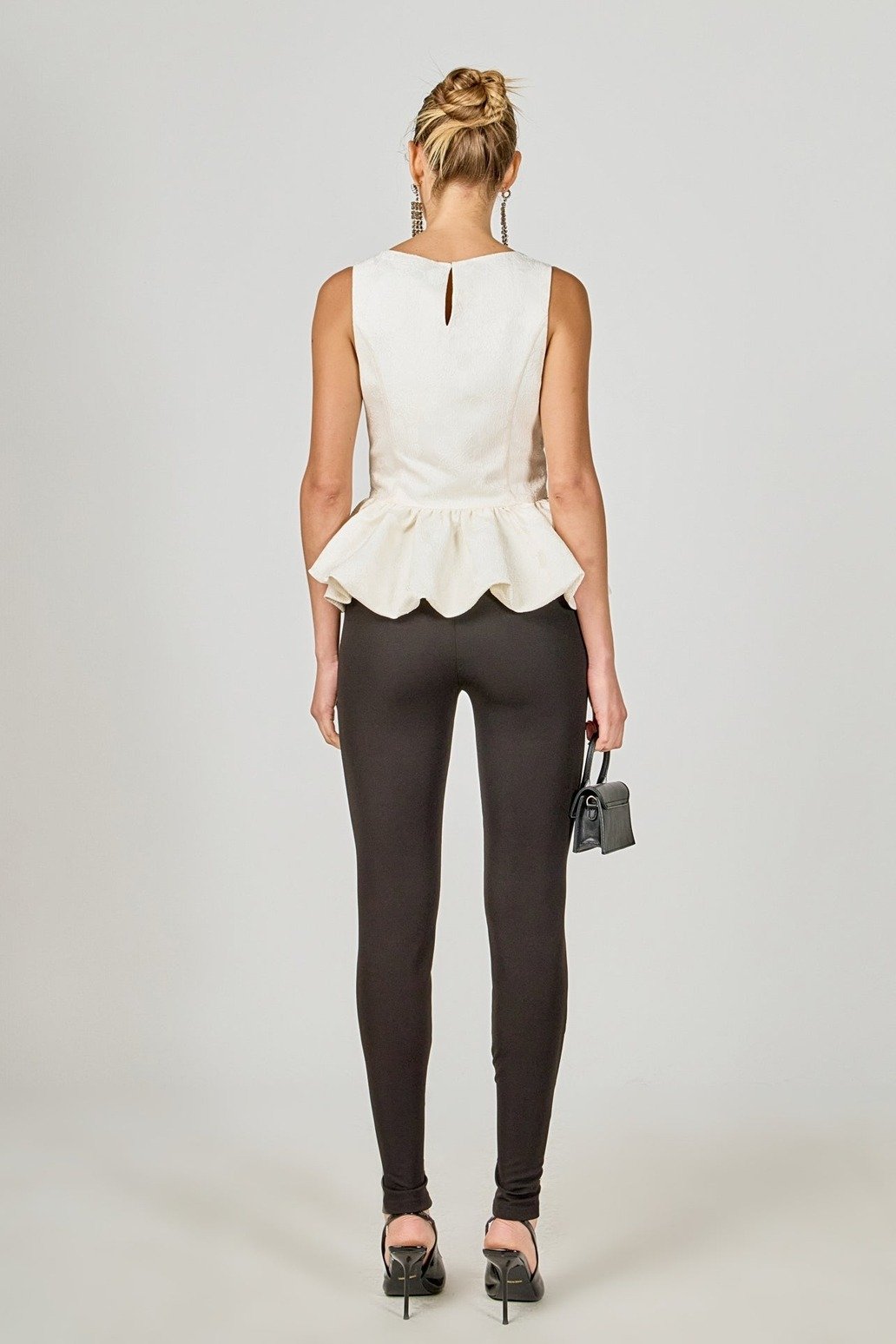 Jacquard Sleeveless Peplum Top Cream