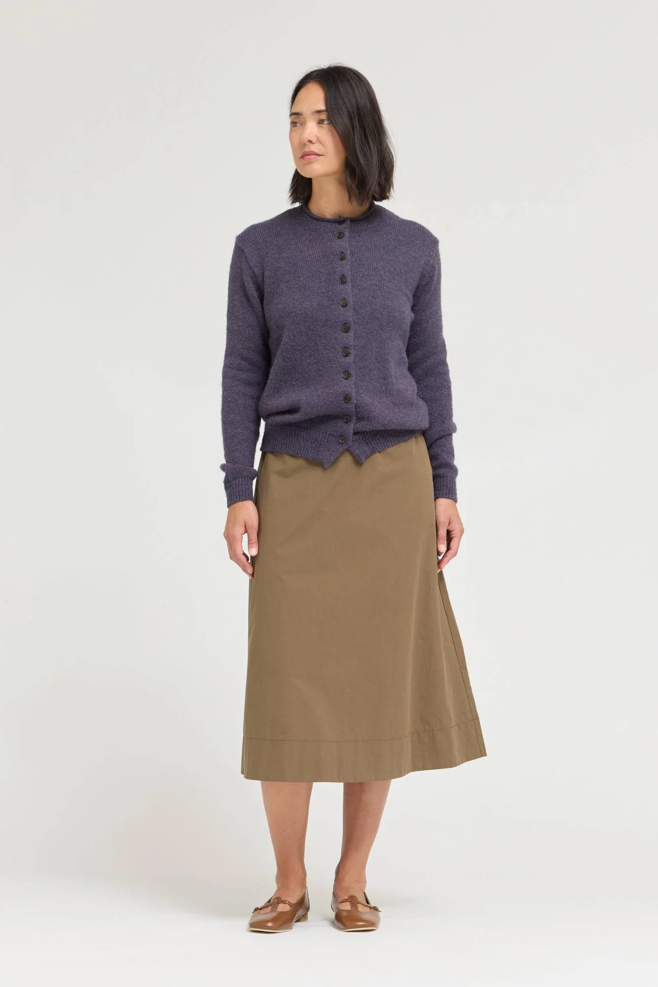 Rolled Neck Button Down Cardigan Plum