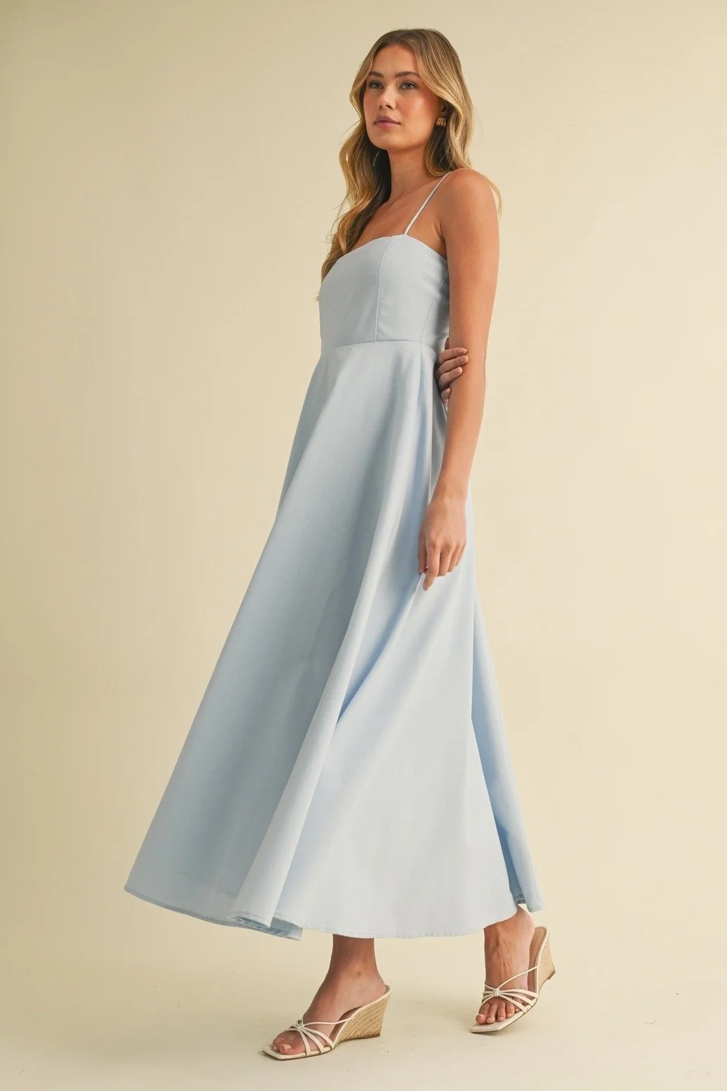 Linen A-line Maxi Dress Light Blue