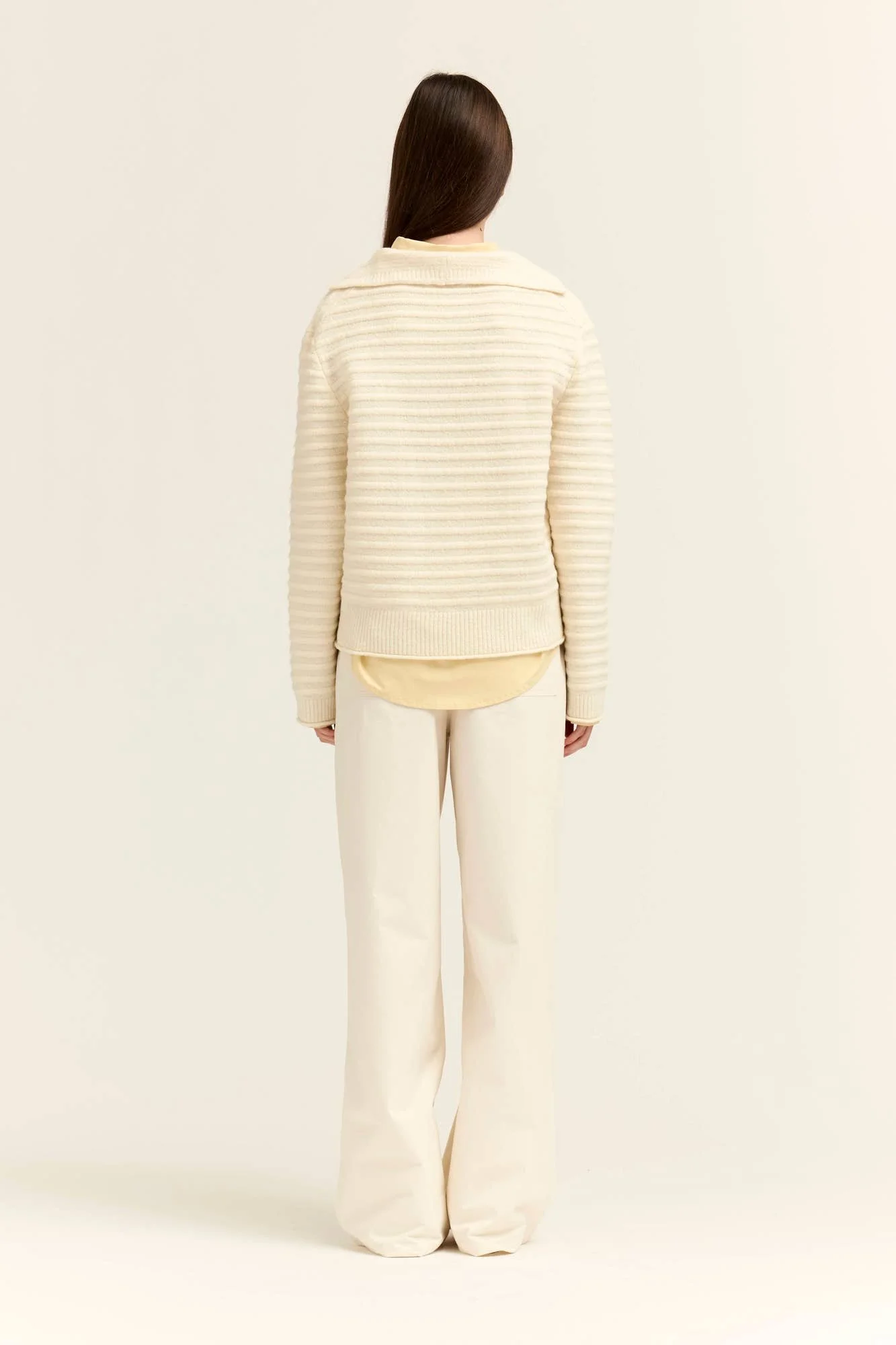 Sailor Collar Textured Knit Pullover Ivory