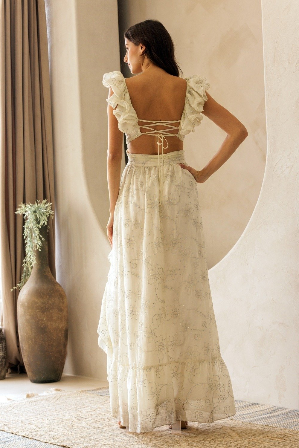 Julietta Maxi Dress - Cream & Silver Embroidered Floral
