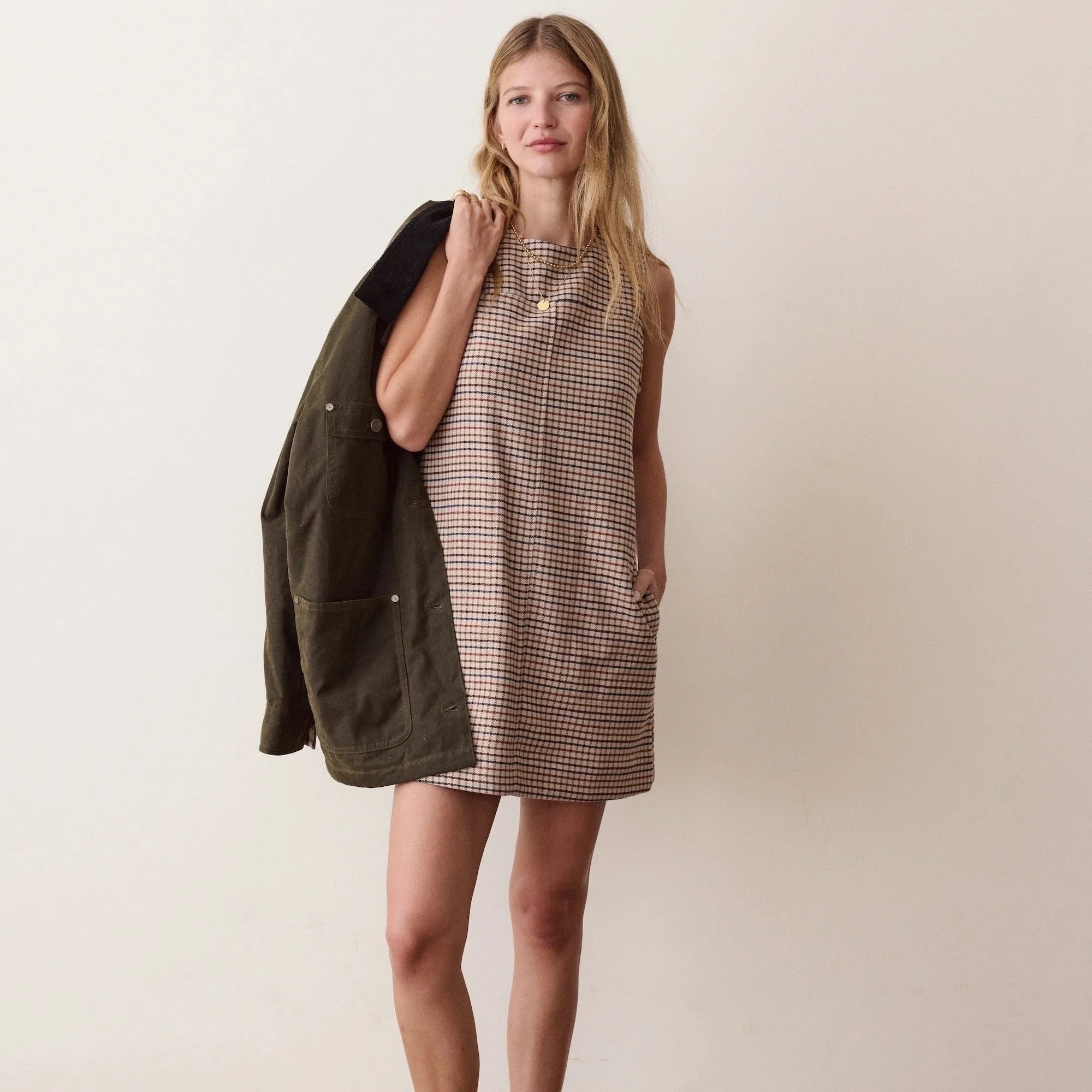 Marine Layer Izzy Moleskin Shift Dress Fall Check
