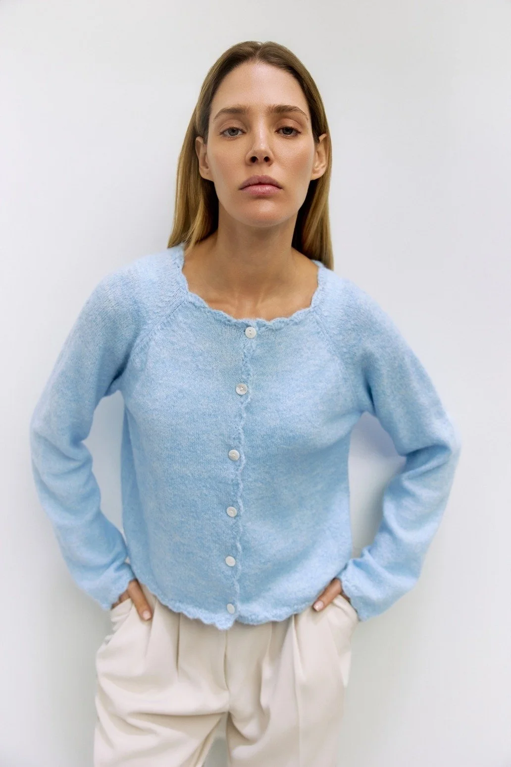 The Tiffany Scalloped Cardigan Baby Blue