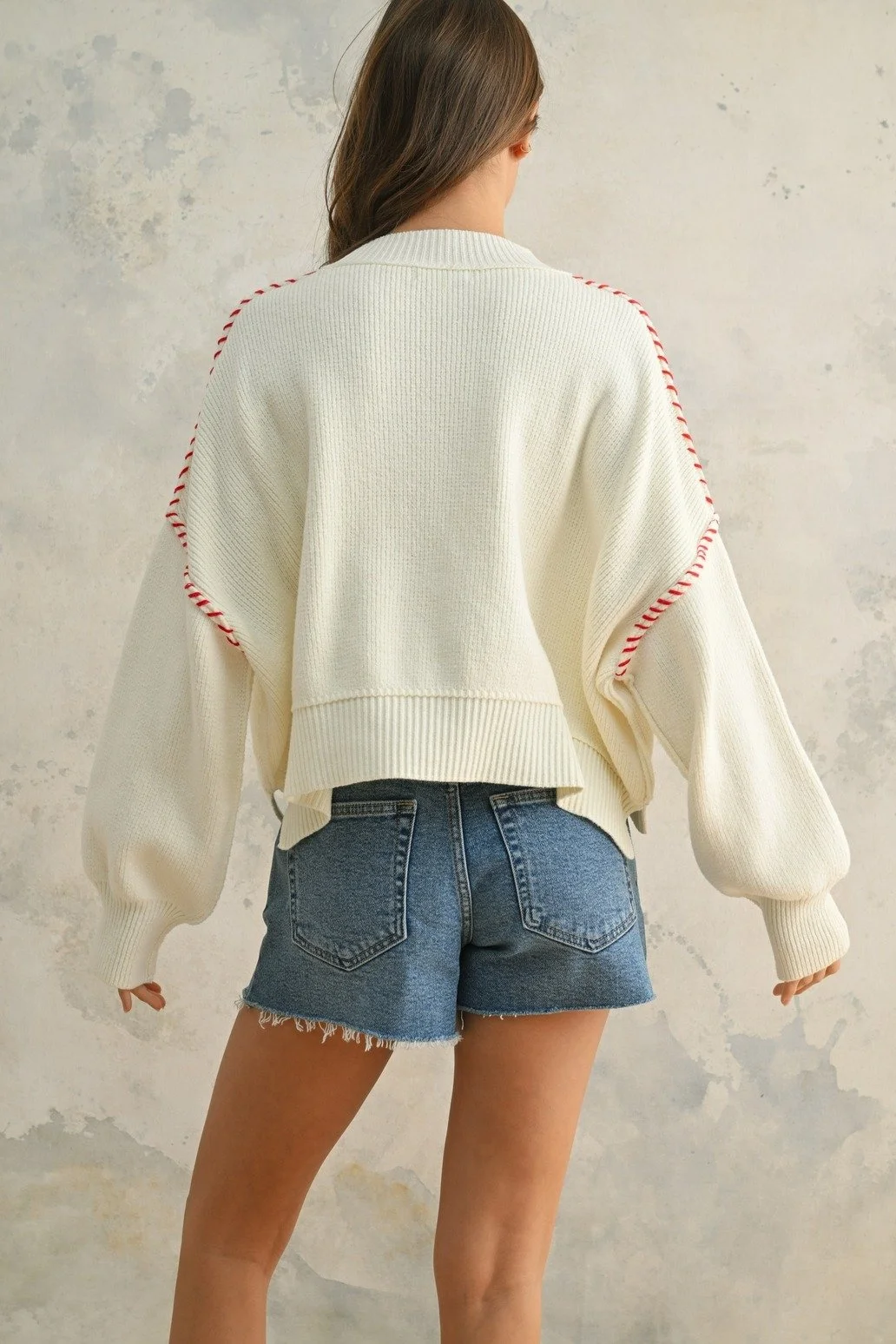 USA Rope Letter Sweater Cream