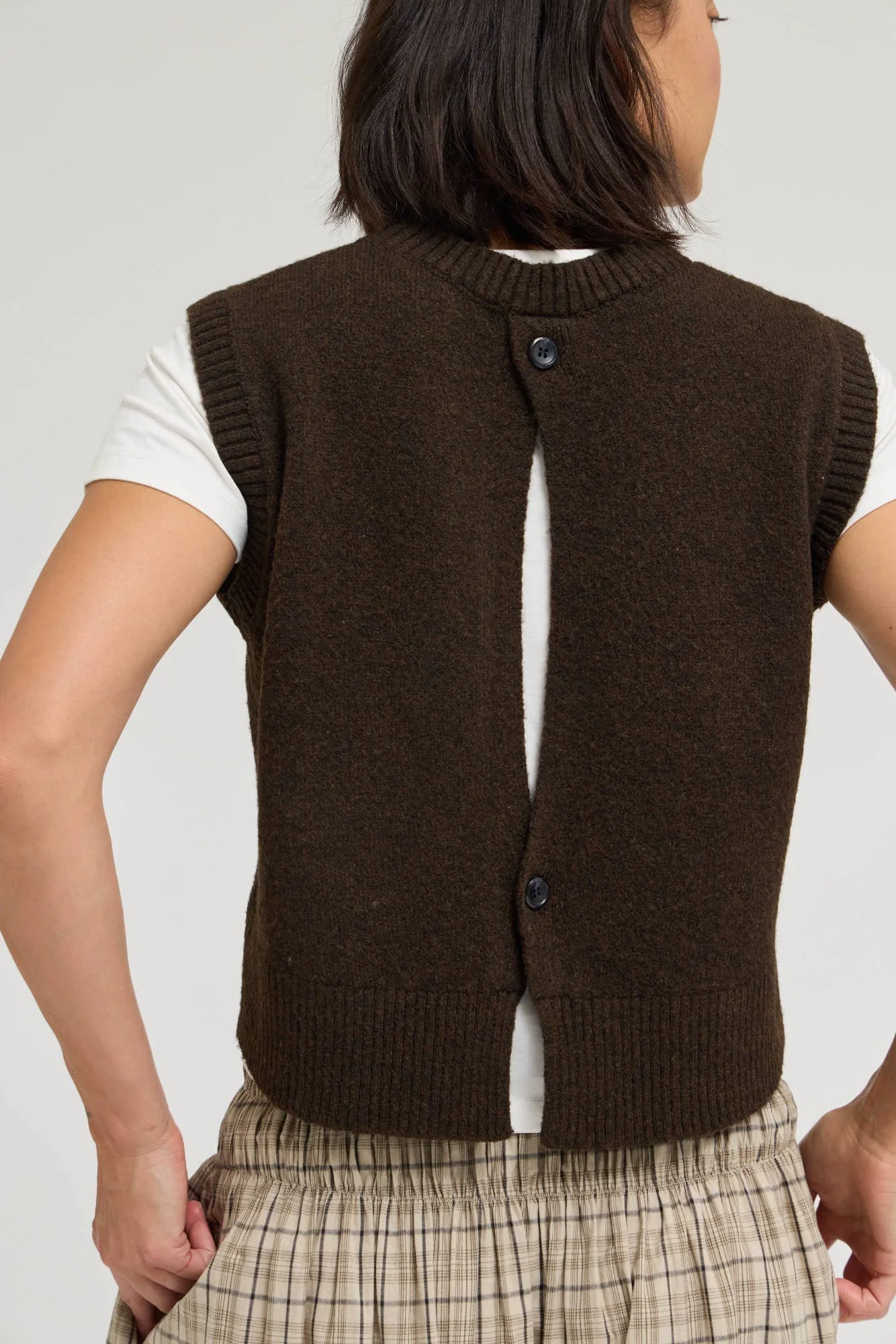 Button Back Cable Knit Sweater Vest Carob