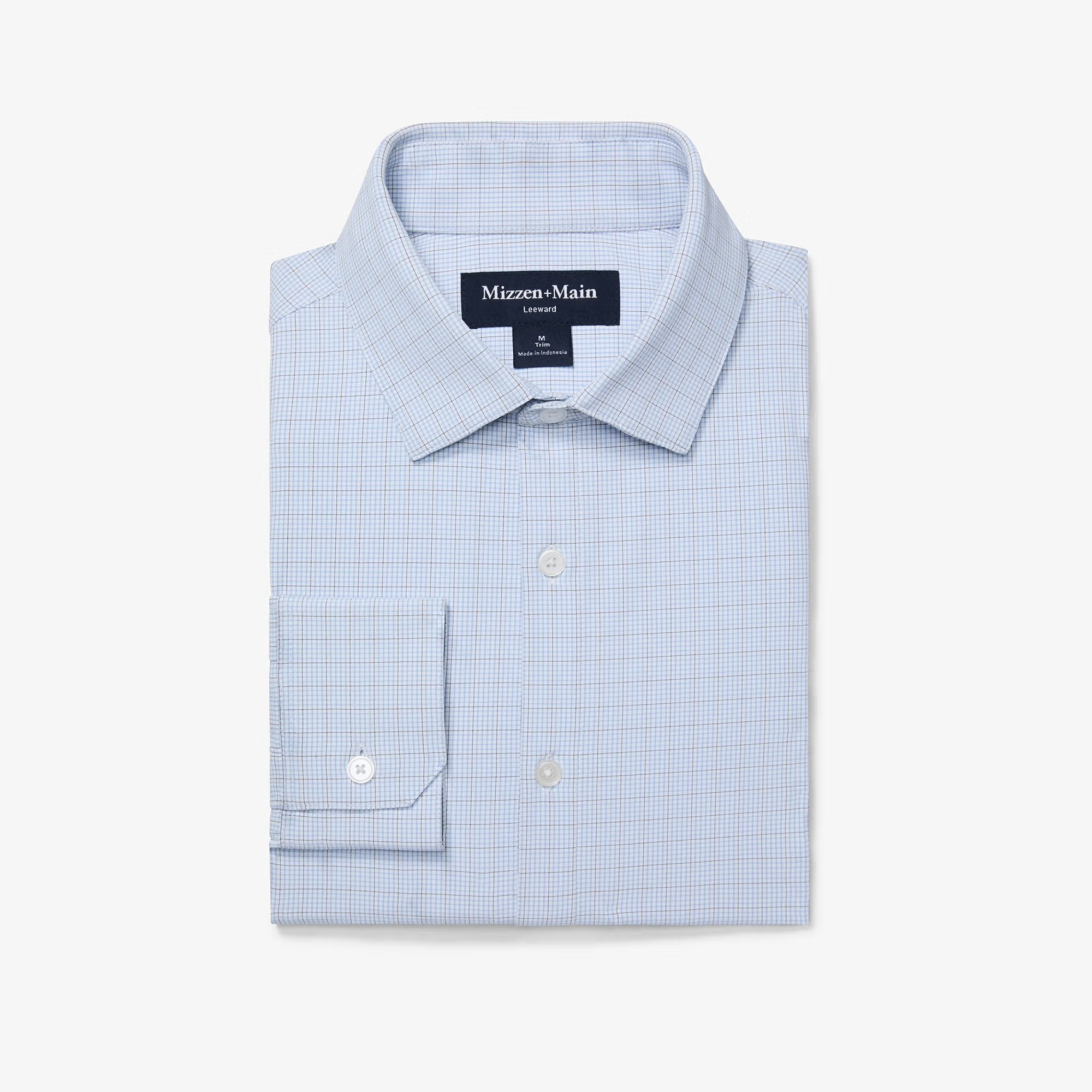 M+M Leeward Dress Shirt Light Blue Mini Plaid