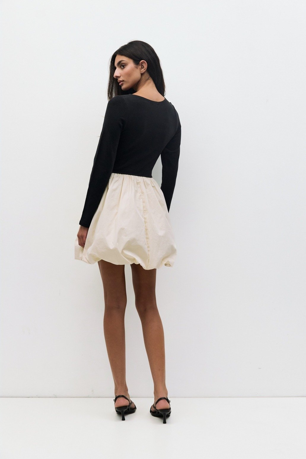 The Yasmin Bubble Mini Dress Black & Cream